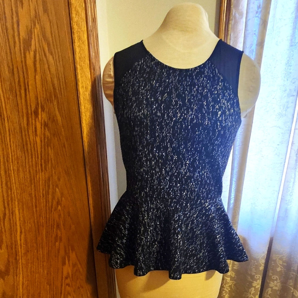 Y2k Juniors Sparkly Elegant Black Sleeveless Peplum Top